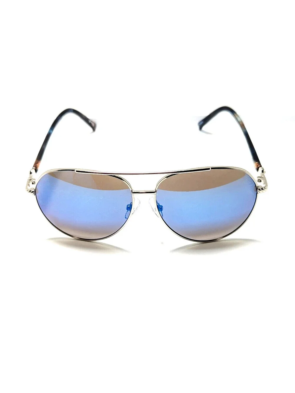 PUGSGEAR F4 Unisex Silver Metal Aviator Sunglasses Blue Lens UV Protection